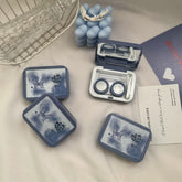 Estuche romántico para lentes de contacto de color rosas azul hielo